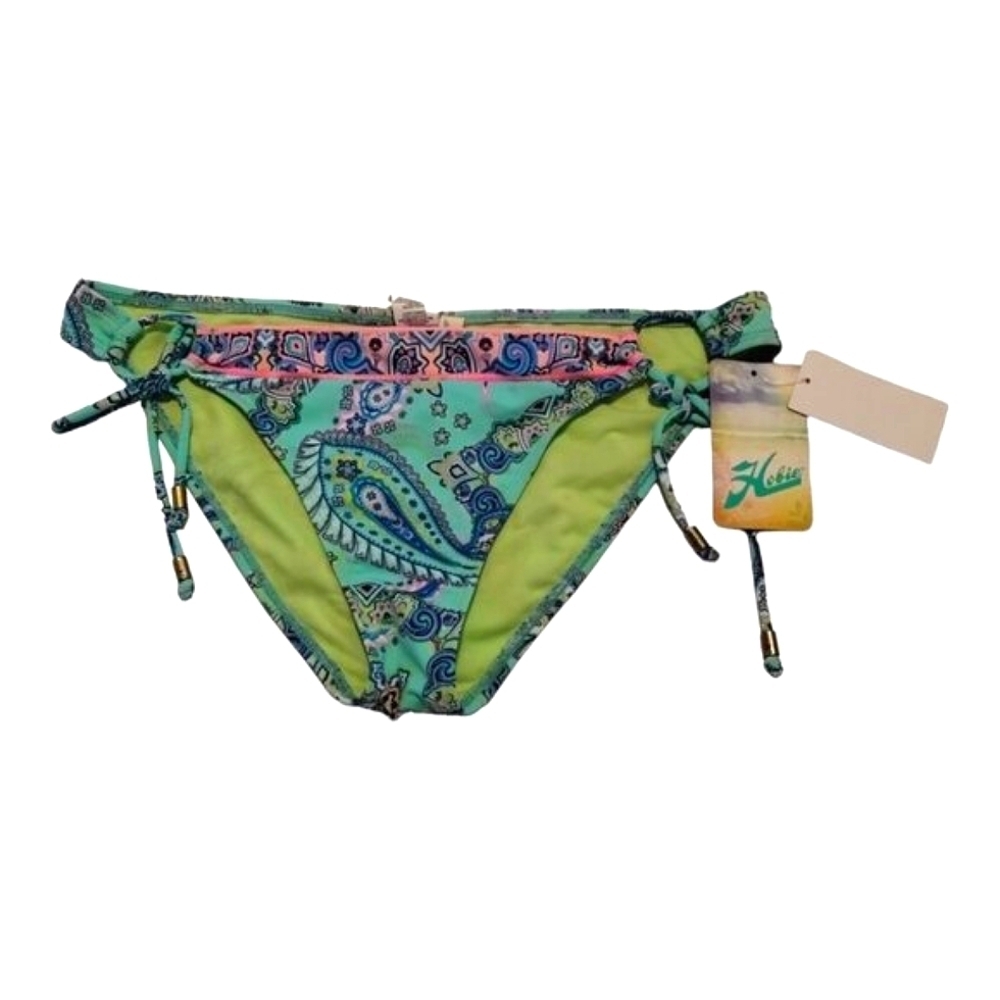 Hobie Surf Shop Paisley Print Hipster Bikini Swimsuit Bottoms Size L Green Beach